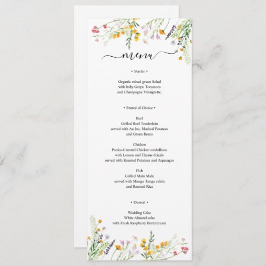 Wildbloemen elegant Menu-kaart, monogramma aan ach Menu (Voorkant / Achterkant)