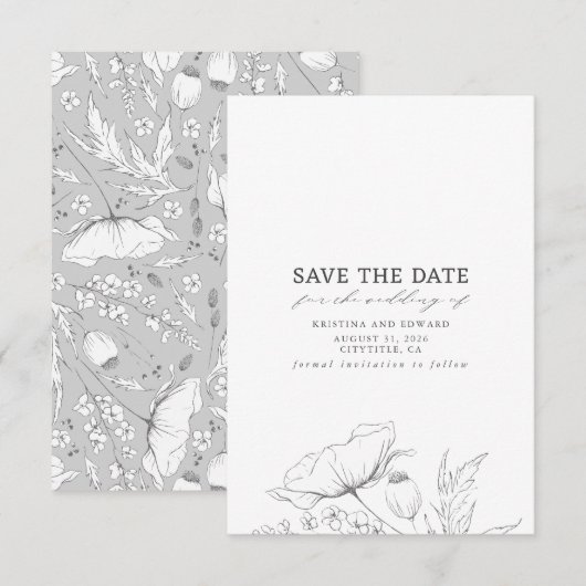 Wildbloemen Elegant Minimalist Save the Date (Voorkant / Achterkant)