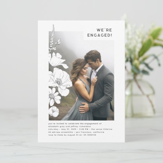 Wildbloemen Elegant Modern Engagement Party Foto Kaart (Staand voorkant)