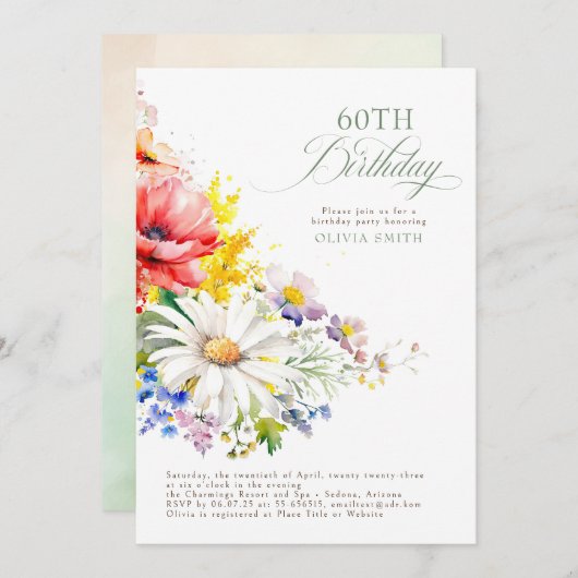 Wildbloemen Elegant verjaardagsfeestje Kaart (Voorkant / Achterkant)