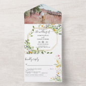 Wildbloemen elegant Weddenfoto All In One Uitnodiging (Binnen)