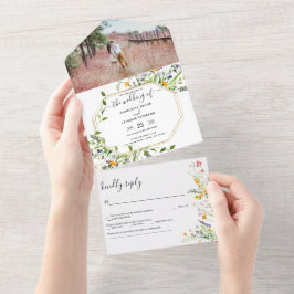 Wildbloemen elegant Weddenfoto All In One Uitnodiging