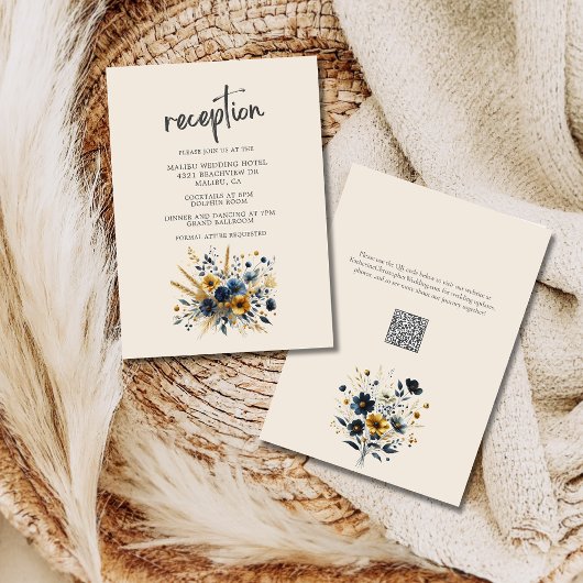 Wildbloemen Elegante Beige Bruiloft Receptie Informatiekaartje