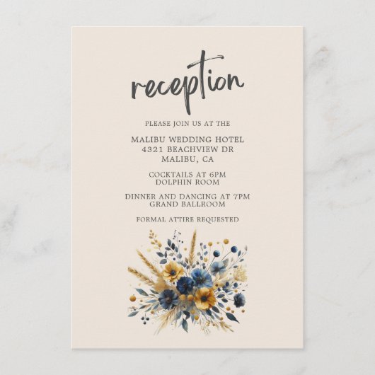 Wildbloemen Elegante Beige Bruiloft Receptie Informatiekaartje (Voorkant)