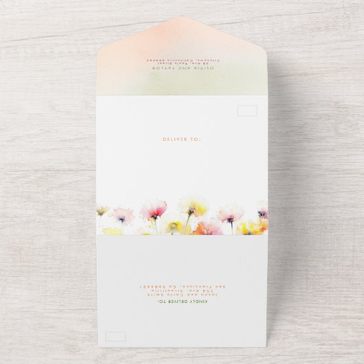 Wildbloemen Elegante bruiloft All In One Uitnodiging (Buitenkant)