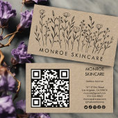 Wildbloemen Elegante Kraft QR Code Sociale Iconen Visitekaartje