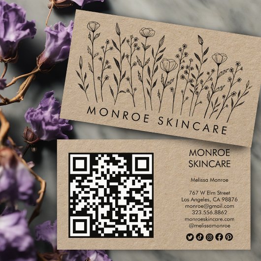 Wildbloemen Elegante Kraft QR Code Sociale Iconen Visitekaartje