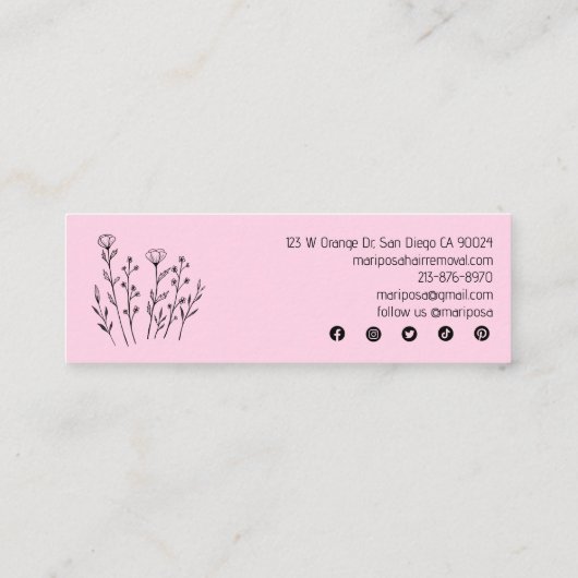 Wildbloemen Elegante lijn art aangepaste sociale p Mini Visitekaartje (Achterkant)