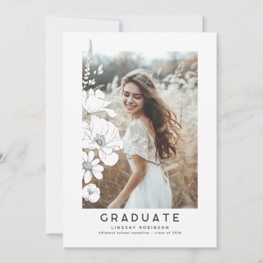 Wildbloemen Elegante moderne afstudeerfeest foto Kaart (Voorkant)