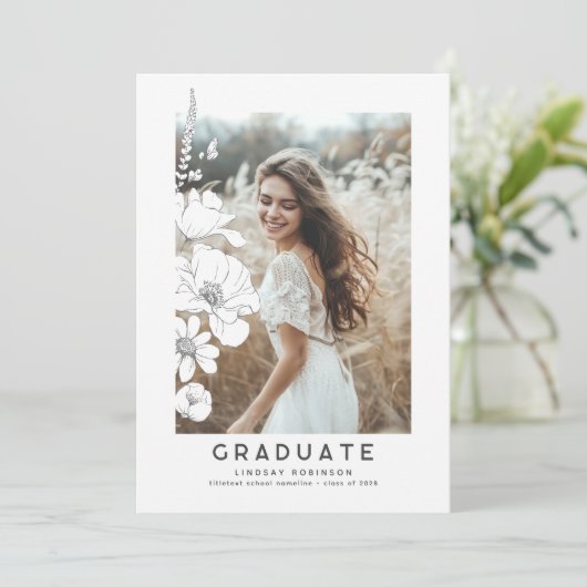 Wildbloemen Elegante moderne afstudeerfeest foto Kaart (Staand voorkant)