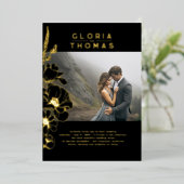 Wildbloemen Elegante moderne zwarte bruiloft foto Folie Uitnodiging (Staand Voorkant)