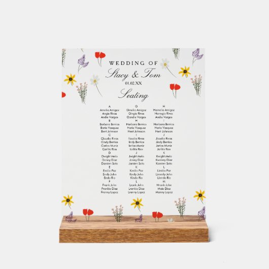 Wildbloemen Elegante Natuur Bruiloft Zitplaatsen Acryl Bord (Voorkant)