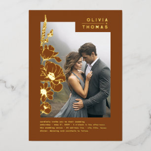 Wildbloemen Elegante terracotta bruiloft foto Folie Uitnodiging