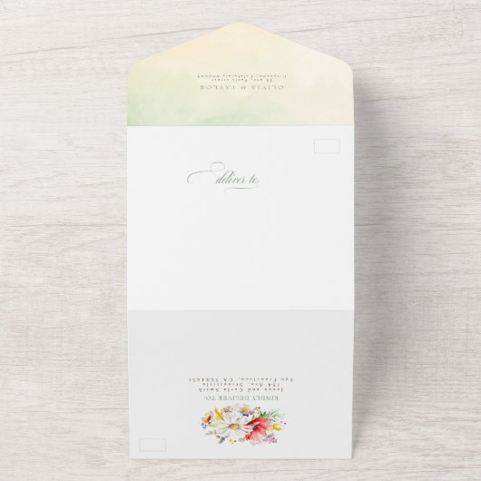 Wildbloemen Elegante Vibrant Zomer Bruiloft All In One Uitnodiging (Buitenkant)