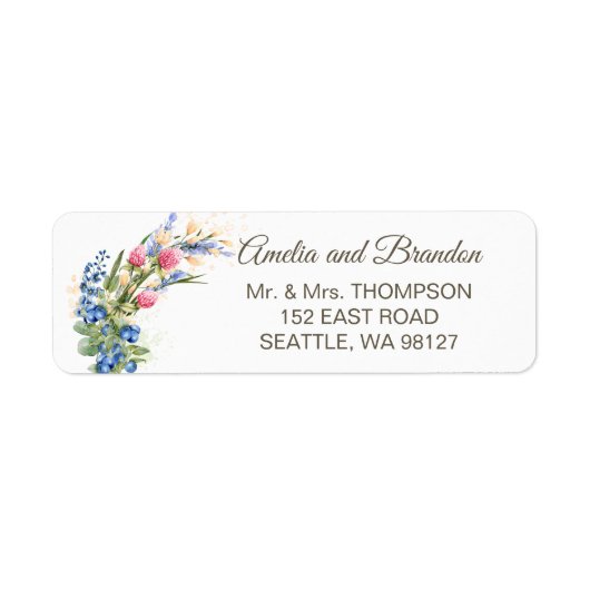 Wildbloemen en Blueberry Rustic Wedding Address Etiket (Voorkant)