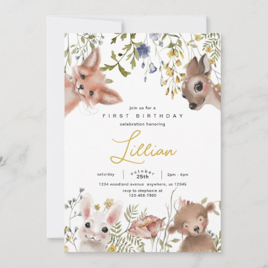 Wildbloemen en bosdieren Verjaardag Kaart (Voorkant)