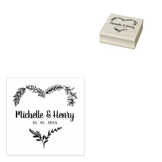 Wildbloemen en Branches Heart voor bruiloft Rubberstempel (Gestempeld)