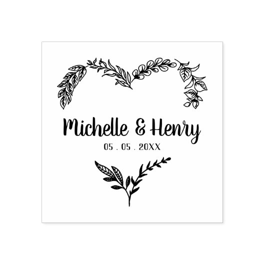 Wildbloemen en Branches Heart voor bruiloft Rubberstempel (Afrduk)