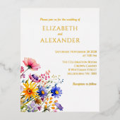 Wildbloemen en goudfolie bruiloft uitnodiging (Voorkant)