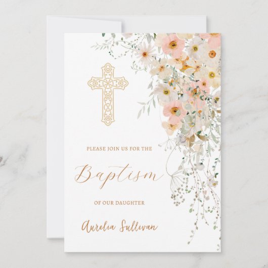 Wildbloemen en groen Baptisme Uitnodiging (Voorkant)