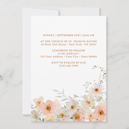 Wildbloemen en groen Baptisme Uitnodiging (Achterkant)