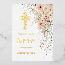 Wildbloemen en groen Doop Folie Uitnodiging