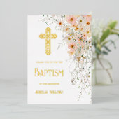 Wildbloemen en groen Doop Folie Uitnodiging (Staand Voorkant)