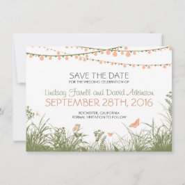 wildbloemen en hangende lichten bewaren de datumka save the date