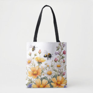 Wildbloemen en honingbijen Waterverf Tote Bag