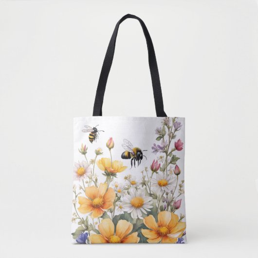 Wildbloemen en honingbijen Waterverf Tote Bag (Voorkant)