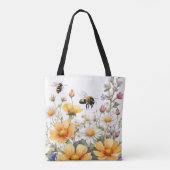 Wildbloemen en honingbijen Waterverf Tote Bag (Achterkant)