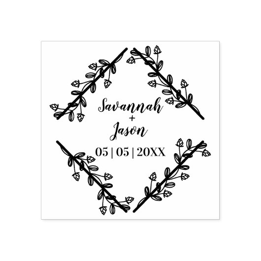 Wildbloemen en Leaves Diamond voor bruiloft Rubberstempel (Afrduk)