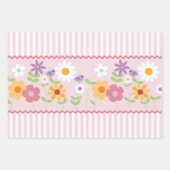 Wildbloemen en roze strepen Verjaardag Inpakpapier Vel (Voorkant)