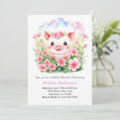 Wildbloemen en Schattige Roze Piglet Meisje Baby s Kaart (Staand voorkant)