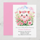 Wildbloemen en Schattige Roze Piglet Meisje Baby s Kaart (Voorkant / Achterkant)