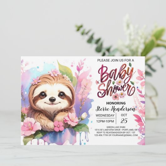 Wildbloemen en Sloth Baby shower Kaart (Staand voorkant)