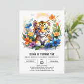 Wildbloemen en Tiger Boy Verjaardag Kaart (Staand voorkant)