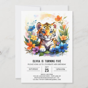 Wildbloemen en Tiger Boy Verjaardag Kaart