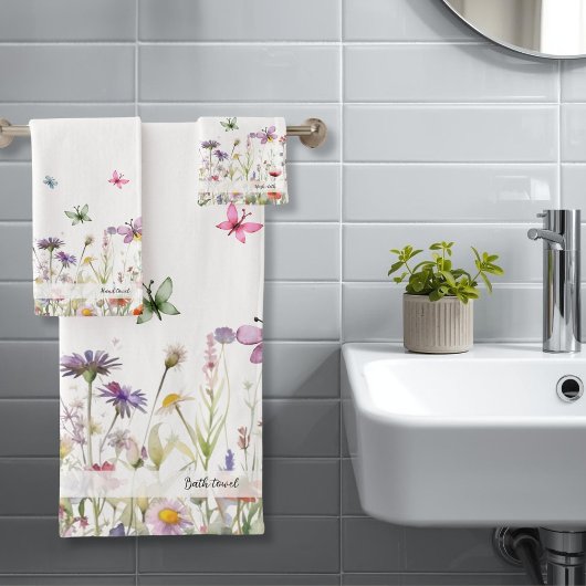 Wildbloemen en vlinders bad handdoek