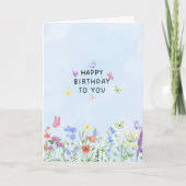 Wildbloemen en vlinders Happy Birthday Kaart (Voorkant)