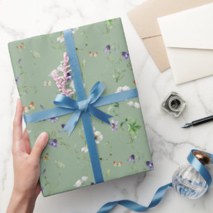 Wildbloemen en vlinders op Sage Green Cadeaupapier