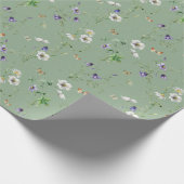 Wildbloemen en vlinders op Sage Green Cadeaupapier (Hoek)