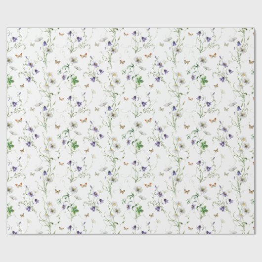 Wildbloemen en vlinders op wit cadeaupapier (Vlak)