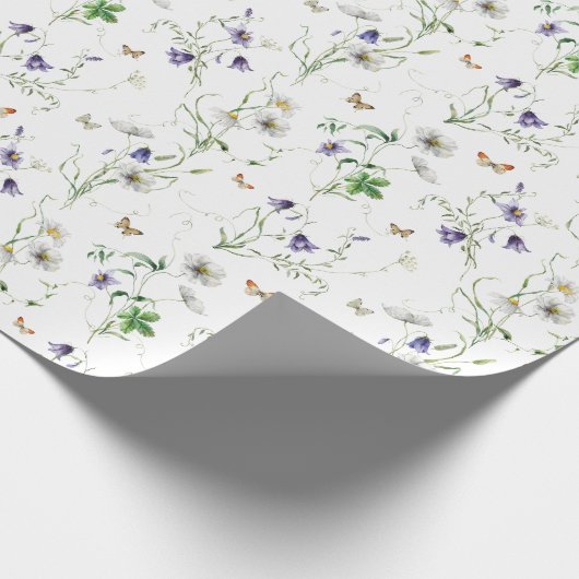Wildbloemen en vlinders op wit cadeaupapier (Hoek)
