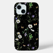 Wildbloemen en vlinders op zwart Case-Mate iPhone case (Achterkant)