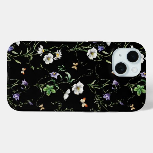 Wildbloemen en vlinders op zwart Case-Mate iPhone case (Achterkant (horizontaal))