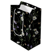 Wildbloemen en vlinders op zwart medium cadeauzakje (Voorkant Gekanteld)