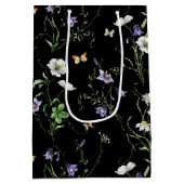 Wildbloemen en vlinders op zwart medium cadeauzakje (Achterkant)
