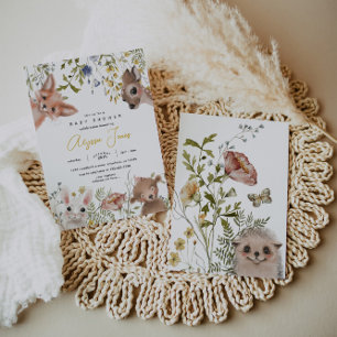 Wildbloemen en Woodland Animals Baby shower Kaart