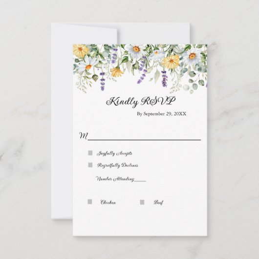 Wildbloemen Eucalyptus groen Elegante bruiloft RSVP Kaartje (Voorkant)